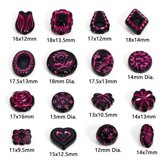Picture of 50 PCs Acrylic Retro Beads For DIY Charm Jewelry Making Black Rose Flower Beauty Lady Corrosion