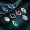 Image de 10 PCs Zinc Based Alloy Charms Silver Tone Multicolor Marquise With Glass Cabochons Clear Rhinestone 25mm x 13mm