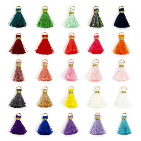 Polyester Tassel Charms Multicolor With Loop 24mm