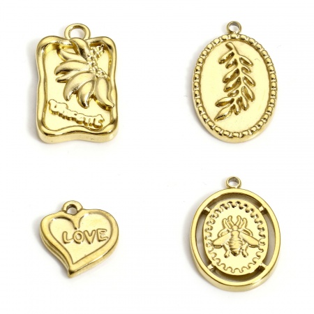 1 Pz 304 Acciaio Inossidabile Elegante Charms Foglia di Palm Oro Placcato Rettangolo Tessuto