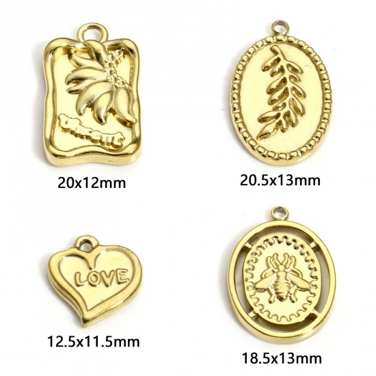 Image de 304 Stainless Steel Stylish Charms Gold Plated Palm Frond Rectangle Textured