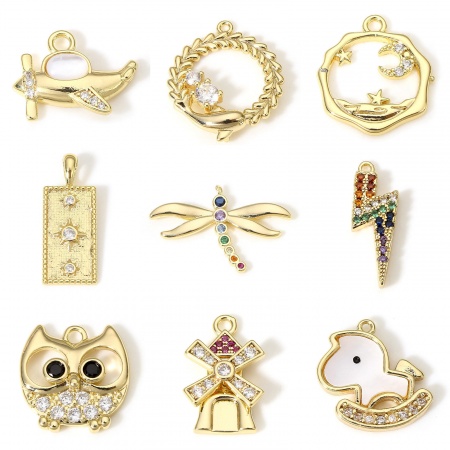 1 Pièce Breloques en Laiton Plaqué Or Véritable 18K Micro Pave