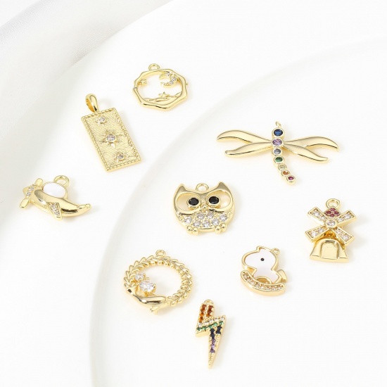 Picture of Brass Charms 18K Real Gold Plated Micro Pave