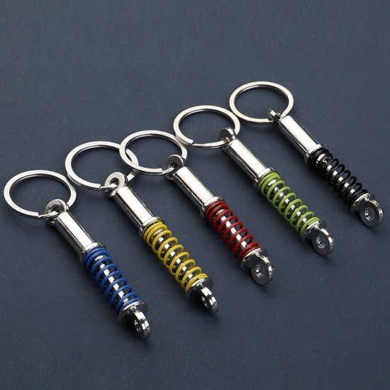 Picture of Punk Keychain & Keyring Silver Tone Multicolor Car Tuning Part Spring Shock Absorber