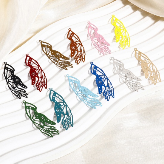 Picture of Iron Based Alloy Painted Filigree Stamping Pendants Multicolor Hand Filigree 4.5cm x 1.5cm