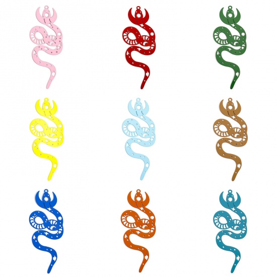 Immagine di 5 Pz Lega di Ferro Filigree Stamping Ciondoli Multicolore Luna Serpente Filigrana 6.3cm x 2.4cm