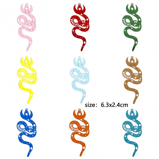 Immagine di 5 Pz Lega di Ferro Filigree Stamping Ciondoli Multicolore Luna Serpente Filigrana 6.3cm x 2.4cm