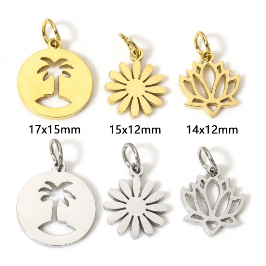 Picture of Eco-friendly 304 Stainless Steel Pastoral Style Charms Multicolor Lotus Flower Hollow