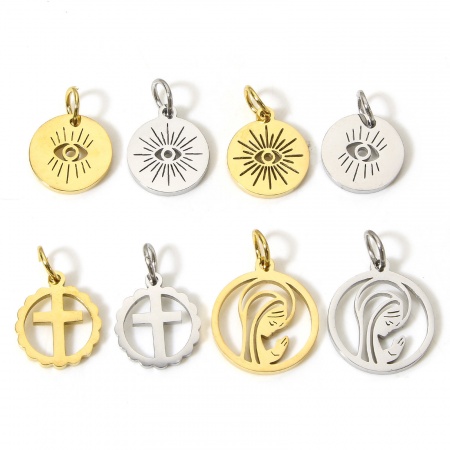 1 Pièce Breloques en 304 Acier Inoxydable Respectueux de la Nature Religieux Rond Multicolore Croix Creux