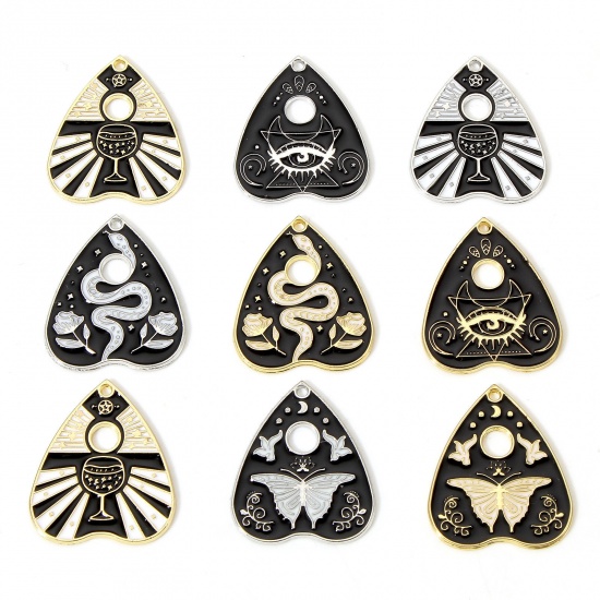 Picture of 10 PCs Zinc Based Alloy Religious Charms Multicolor Black & White Ouija Board Enamel 26mm x 22mm