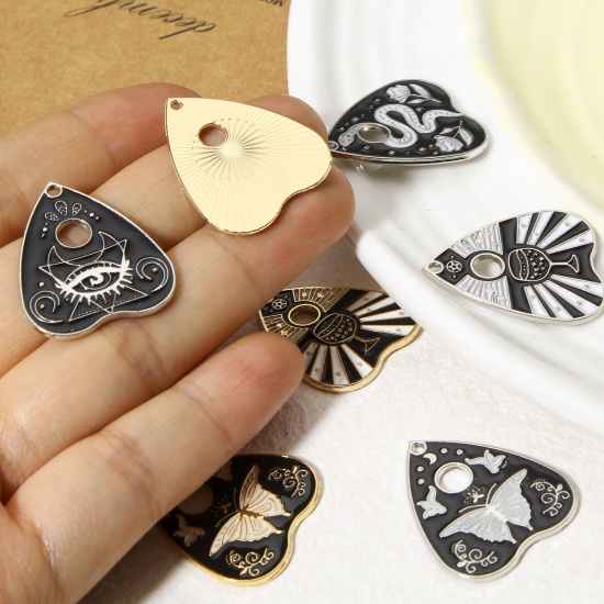 Picture of 10 PCs Zinc Based Alloy Religious Charms Multicolor Black & White Ouija Board Enamel 26mm x 22mm