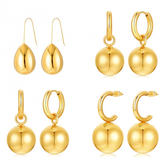 Picture of 1 Pair Eco-friendly Dainty Real Gold Plated 304 Stainless Steel Ball Earrings For Women Gift
