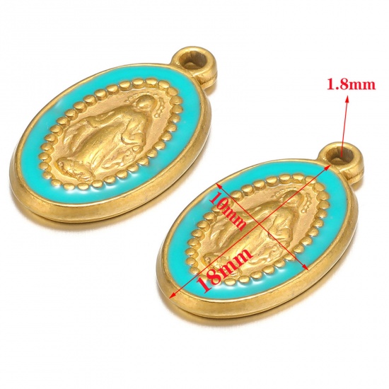 Picture of 304 Stainless Steel Charms Gold Plated Oval Jesus Enamel 10mm x 18mm