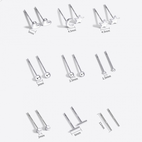 Picture of Sterling Silver Ear Post Stud Earrings Silver Color Geometric 11mm, Post/ Wire Size: (21 gauge)