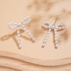 Picture of Acrylic Y2K Ear Post Stud Earrings White Bowknot Beaded