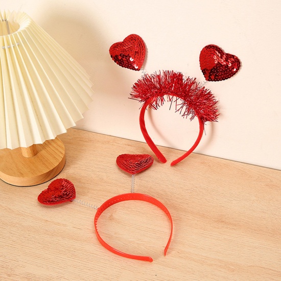 Immagine di 1 Pz Plastica & Velluto San Valentino Fascia per Capelli Rosso Cuore Corona LOVE