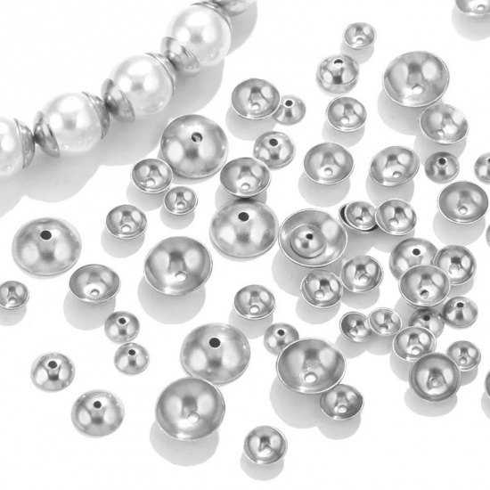 Image de 100 PCs 304 Stainless Steel Beads Caps Disc Silver Tone