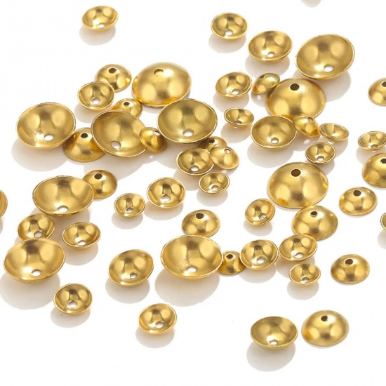 Picture of 304 Stainless Steel Beads Caps Round 18K Gold Plated