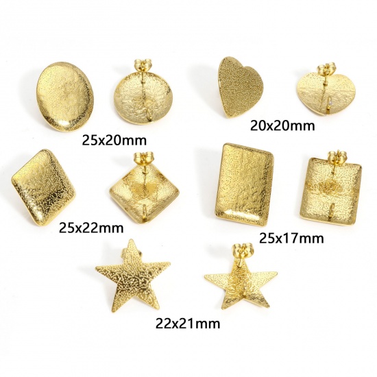 Image de 10 PCs 304 Stainless Steel Ear Post Stud Earring With Loop Connector Accessories Geometric 18K Gold Color Texture With Stoppers Post/ Wire Size: (20 gauge)