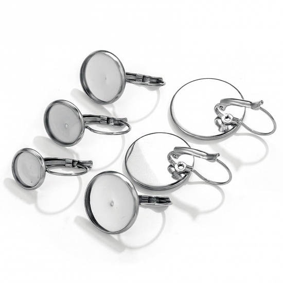 Picture of 304 Stainless Steel Lever Back Clips Earrings Round Cabochon Settings