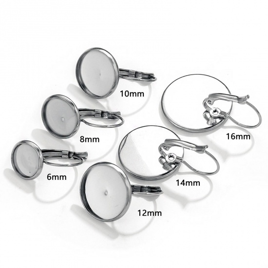 Picture of 304 Stainless Steel Lever Back Clips Earrings Round Cabochon Settings