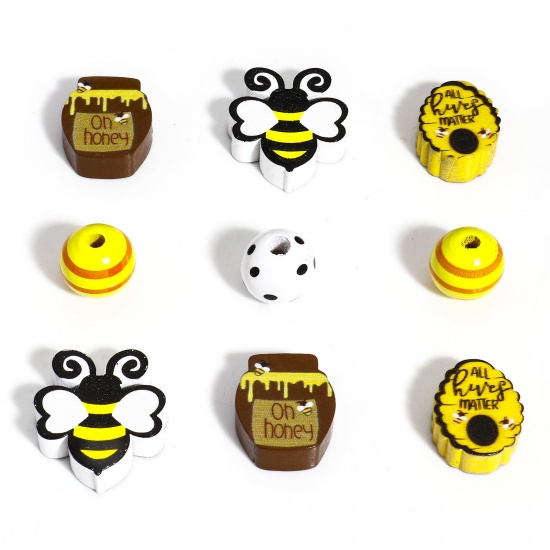 Picture of Wood Spacer Beads For DIY Charm Jewelry Making Bee Animal Multicolor