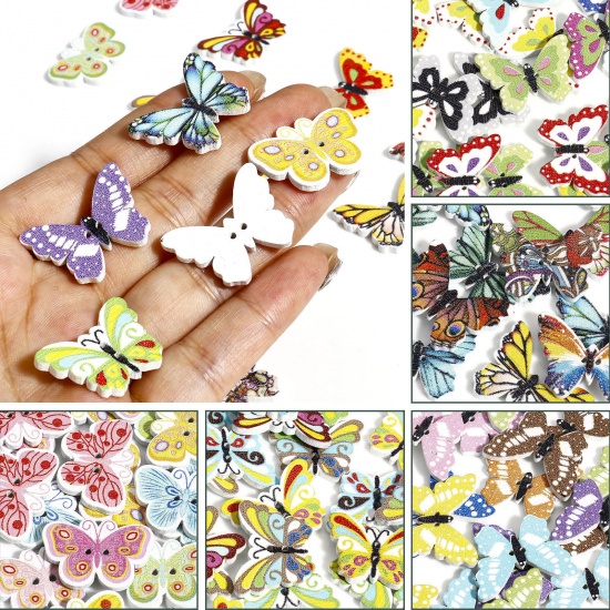 Picture of Wood Buttons Scrapbooking 2 Holes Butterfly Animal Multicolor At Random Mixed