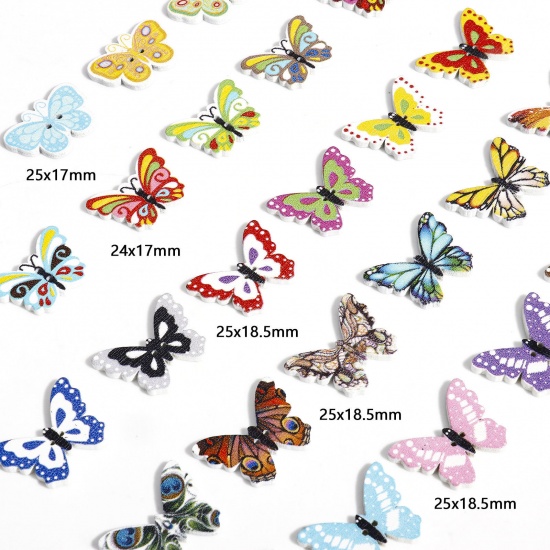 Immagine di 50 Pz Legno Bottone Scrapbook Due Fori Farfalla Multicolore A Caso Misto Disegno
