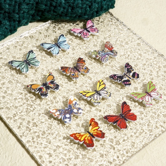 Immagine di 50 Pz Legno Bottone Scrapbook Due Fori Farfalla Multicolore A Caso Misto Disegno