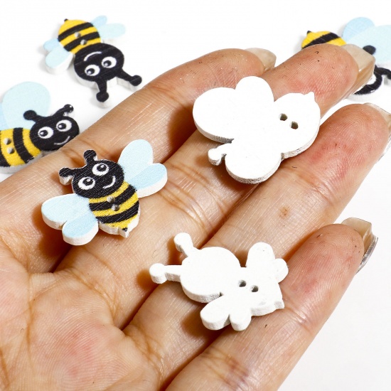 Picture of Wood Buttons Scrapbooking 2 Holes Bee Animal Multicolor At Random Mixed