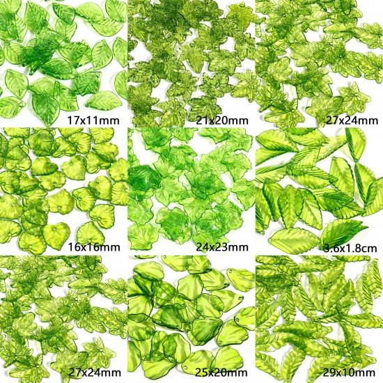 Picture of 100 PCs Acrylic Charms Leaf Green Transparent