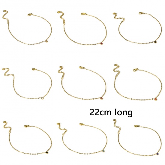 Picture of 304 Stainless Steel Link Cable Chain Anklet 18K Gold Color Round 22cm(8 5/8") long