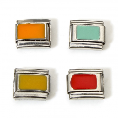 2 Unidades 304 Acero Inoxidable Charm Pulsera de Eslabones Italianos para Hacer Joyas DIY Tono de Plata Rectángulo Esmalte 10mm x 9mm