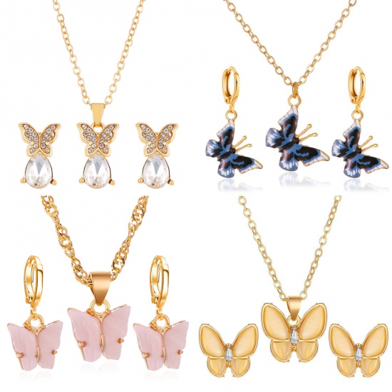 Picture of Ins Style Jewelry Necklace Earrings Set Multicolor Butterfly Animal Drop Clear Rhinestone