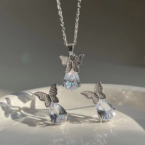 Picture of Ins Style Jewelry Necklace Earrings Set Multicolor Butterfly Animal Drop Clear Rhinestone