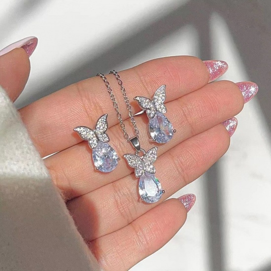 Picture of Ins Style Jewelry Necklace Earrings Set Multicolor Butterfly Animal Drop Clear Rhinestone