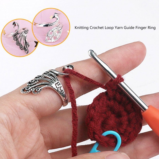 Picture of Brass Retro Open Adjustable Knitting Crochet Loop Yarn Guide Finger Ring Phoenix Multicolor