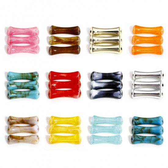 Picture of Acrylic Beads For DIY Charm Jewelry Making Multicolor Tube Watercolor About 26.5mm x 7mm