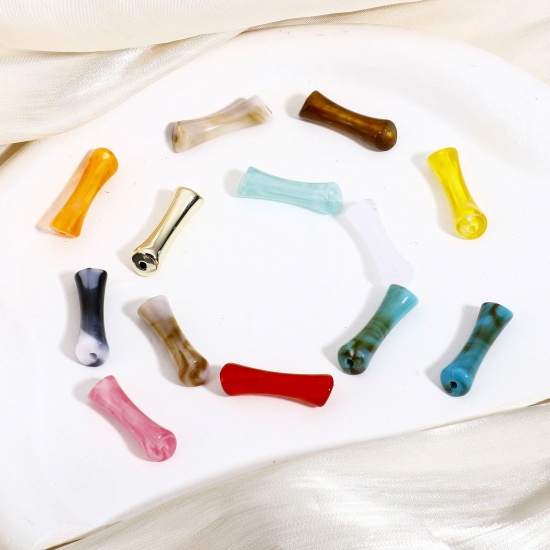 Immagine di 50 Pz Acrilato Perline per la Creazione di Gioielli con Ciondoli Fai-da-te Multicolore Tubo Acquerello Circa 26.5mm x 7mm, Foro: Circa 1.8mm