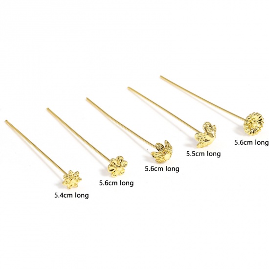 Picture of (19 gauge) Brass Head Pins Flower 18K Real Gold Plated                                                                                                                                                                                                        