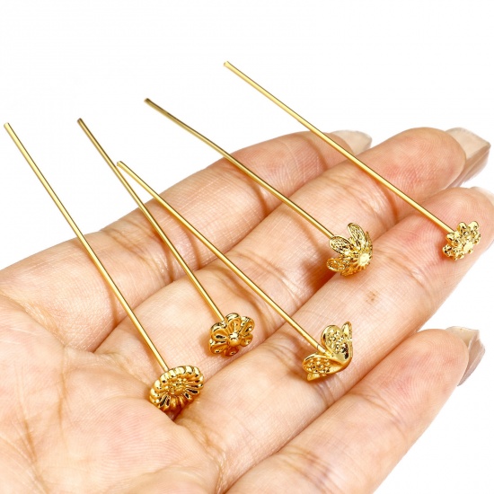 Picture of (19 gauge) Brass Head Pins Flower 18K Real Gold Plated                                                                                                                                                                                                        