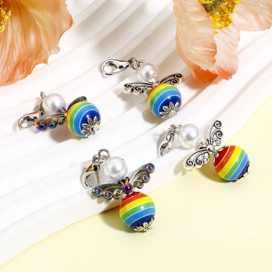 Picture of Zinc Based Alloy & Acrylic Religious Pendants Multicolor Angel Rainbow With Lobster Claw Clasp 4.3cm x 2.2cm