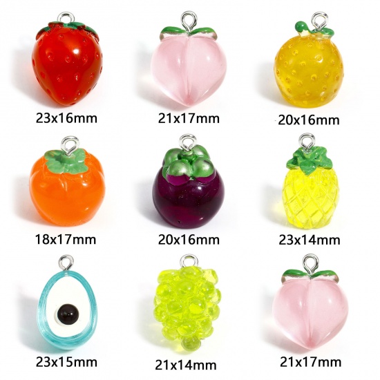 Immagine di 10 Pz Resina Charms Frutta 3D Tono Argento Multicolore