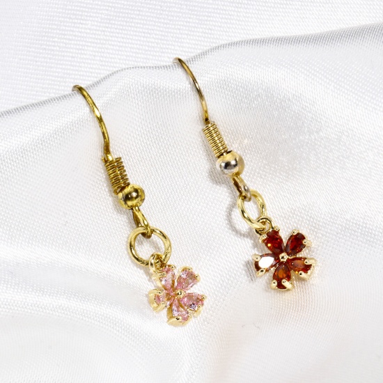 Imagen de 2 Unidades Latón Colgantes Charms Flor 14K Oro Real Chappado Multicolor Circón Artificial 9mm x 7mm