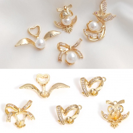 Brass Pearl Pendant Connector Bail Pin Cap 14K Real Gold Plated