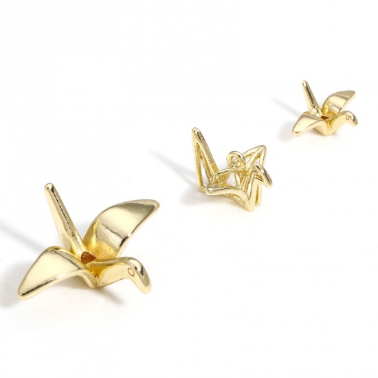 Picture of Brass Origami Charms 14K Real Gold Plated Origami Crane 3D                                                                                                                                                                                                    