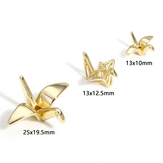 Picture of Brass Origami Charms 14K Real Gold Plated Origami Crane 3D                                                                                                                                                                                                    