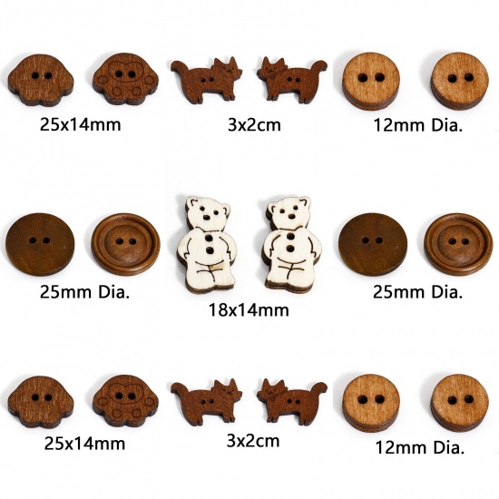 Picture of Wood Buttons Scrapbooking 2 Holes Multicolor