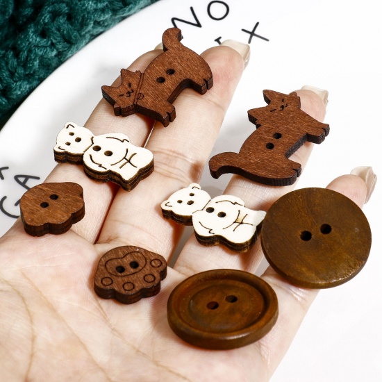Picture of Wood Buttons Scrapbooking 2 Holes Multicolor