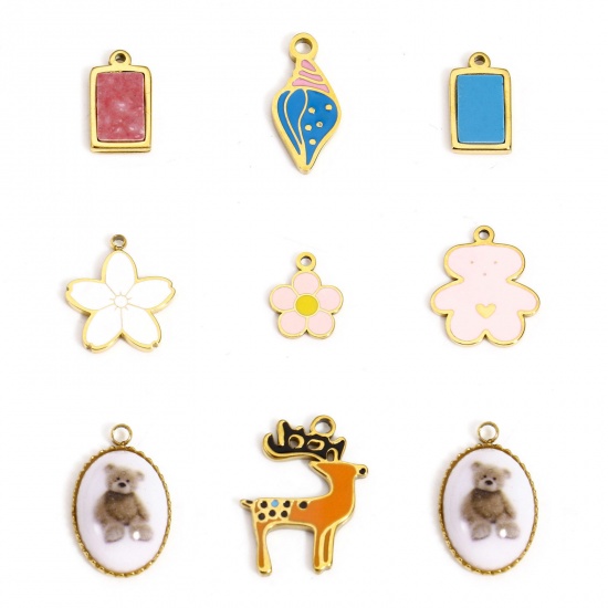 Picture of Eco-friendly 304 Stainless Steel Stylish Charms Gold Plated Multicolor Rectangle Enamel